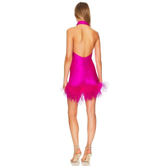 Amanda Uprichard Lunaria Dress in Hot Pink Light Medium New Womens Feather Mini - Picture 2 of 16